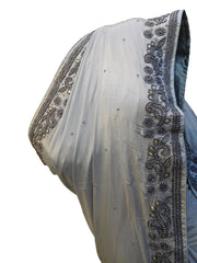 SMSAREE Grey Designer Wedding Partywear Satin Silk Stone Beads & Pearl Hand Embroidery Work Bridal Saree Sari With Blouse Piece F088