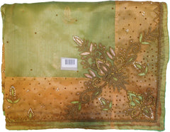 SMSAREE Green & Peach Designer Wedding Partywear Organza Stone Thread & Beads Hand Embroidery Work Bridal Saree Sari With Blouse Piece F095