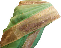 SMSAREE Green & Pink Designer Wedding Partywear Organza Stone Thread & Beads Hand Embroidery Work Bridal Saree Sari With Blouse Piece F096