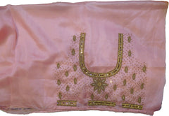 SMSAREE Pink & Beige Designer Wedding Partywear Organza Stone Thread & Beads Hand Embroidery Work Bridal Saree Sari With Blouse Piece F097