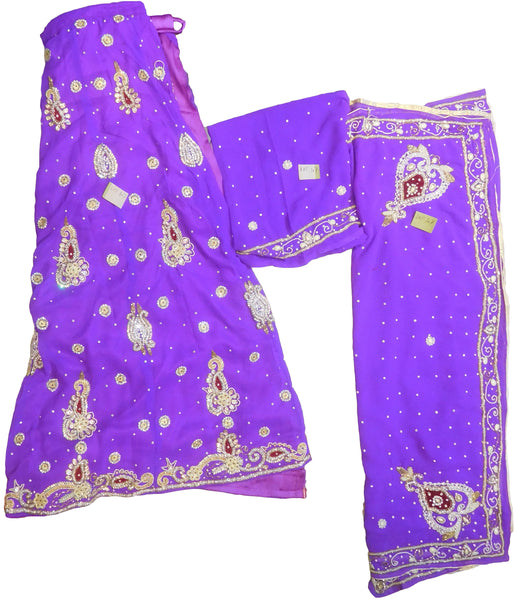SMSAREE Purple Designer Wedding Partywear Georgette Cutdana Zari Beads & Stone Hand Embroidery Work Bridal Lahenga Dupatta Ghaghra Choli Bari Ki Til With Blouse Piece F107