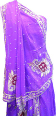SMSAREE Purple Designer Wedding Partywear Georgette Cutdana Zari Beads & Stone Hand Embroidery Work Bridal Lahenga Dupatta Ghaghra Choli Bari Ki Til With Blouse Piece F108