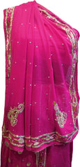 SMSAREE Pink Designer Wedding Partywear Georgette Cutdana Zari Beads & Stone Hand Embroidery Work Bridal Lahenga Dupatta Ghaghra Choli Bari Ki Til With Blouse Piece F109