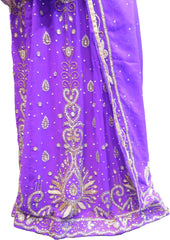 SMSAREE Purple Designer Wedding Partywear Georgette Cutdana Zari Beads & Stone Hand Embroidery Work Bridal Lahenga Dupatta Ghaghra Choli Bari Ki Til With Blouse Piece F110