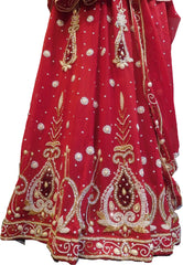 SMSAREE Red Designer Wedding Partywear Georgette Cutdana Zari Beads & Stone Hand Embroidery Work Bridal Lahenga Dupatta Ghaghra Choli Bari Ki Til With Blouse Piece F115