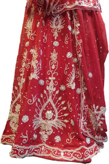 SMSAREE Red Designer Wedding Partywear Georgette Cutdana Zari Beads & Stone Hand Embroidery Work Bridal Lahenga Dupatta Ghaghra Choli Bari Ki Til With Blouse Piece F117
