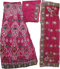 SMSAREE Pink Designer Wedding Partywear Net Cutdana Zari Beads & Stone Hand Embroidery Work Bridal Lahenga Dupatta Ghaghra Choli Bari Ki Til With Blouse Piece F119