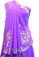 SMSAREE Purple Designer Wedding Partywear Georgette Cutdana Zari Beads & Stone Hand Embroidery Work Bridal Lahenga Dupatta Ghaghra Choli Bari Ki Til With Blouse Piece F120