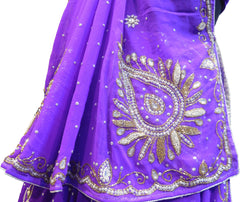 SMSAREE Purple Designer Wedding Partywear Georgette Cutdana Zari Beads & Stone Hand Embroidery Work Bridal Lahenga Dupatta Ghaghra Choli Bari Ki Til With Blouse Piece F120