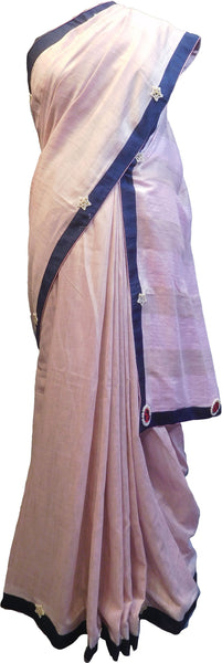 SMSAREE Lavender Designer Wedding Partywear Handloom Linen Thread & Zari Hand Embroidery Work Bridal Saree Sari With Blouse Piece F121