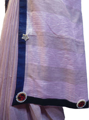 SMSAREE Lavender Designer Wedding Partywear Handloom Linen Thread & Zari Hand Embroidery Work Bridal Saree Sari With Blouse Piece F121