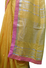 SMSAREE Yellow Designer Wedding Partywear Handloom Linen Thread & Zari Hand Embroidery Work Bridal Saree Sari With Blouse Piece F124