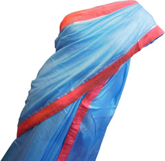 SMSAREE Blue Designer Wedding Partywear Handloom Linen Thread & Zari Hand Embroidery Work Bridal Saree Sari With Blouse Piece F126