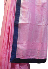 SMSAREE Pink Designer Wedding Partywear Handloom Linen Thread & Zari Hand Embroidery Work Bridal Saree Sari With Blouse Piece F127
