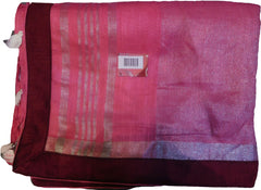 SMSAREE Pink Designer Wedding Partywear Handloom Linen Thread & Zari Hand Embroidery Work Bridal Saree Sari With Blouse Piece F128