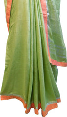 SMSAREE Green Designer Wedding Partywear Handloom Linen Thread & Zari Hand Embroidery Work Bridal Saree Sari With Blouse Piece F129