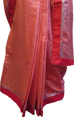 SMSAREE Pink Designer Wedding Partywear Handloom Linen Thread & Zari Hand Embroidery Work Bridal Saree Sari With Blouse Piece F130