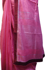 SMSAREE Pink Designer Wedding Partywear Handloom Linen Thread & Zari Hand Embroidery Work Bridal Saree Sari With Blouse Piece F132