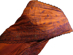 SMSAREE Orange Designer Wedding Partywear Silk Thread Pearl & Stone Hand Embroidery Work Bridal Saree Sari With Blouse Piece F133