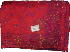 SMSAREE Red Designer Wedding Partywear Silk Thread Pearl & Stone Hand Embroidery Work Bridal Saree Sari With Blouse Piece F134