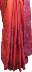 SMSAREE Pink Designer Wedding Partywear Silk Thread Pearl & Stone Hand Embroidery Work Bridal Saree Sari With Blouse Piece F135