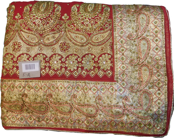 SMSAREE Red Designer Wedding Partywear Georgette Cutdana Zari Thread & Stone Hand Embroidery Work Bridal Saree Sari With Blouse Piece F139