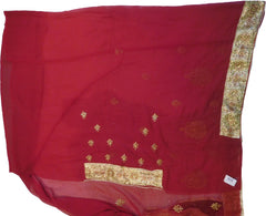 SMSAREE Red & Green Designer Wedding Partywear Georgette Cutdana Zari Thread & Stone Hand Embroidery Work Bridal Saree Sari With Blouse Piece F144