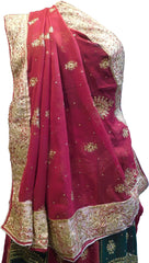 SMSAREE Red & Green Designer Wedding Partywear Georgette Cutdana Zari Thread & Stone Hand Embroidery Work Bridal Saree Sari With Blouse Piece F145