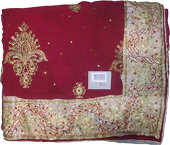 SMSAREE Red & Green Designer Wedding Partywear Georgette Cutdana Zari Thread & Stone Hand Embroidery Work Bridal Saree Sari With Blouse Piece F145