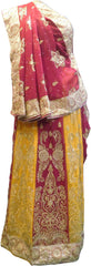 SMSAREE Red & Yellow Designer Wedding Partywear Georgette Cutdana Zari Thread & Stone Hand Embroidery Work Bridal Saree Sari With Blouse Piece F146