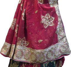SMSAREE Red & Green Designer Wedding Partywear Georgette Cutdana Zari Thread & Stone Hand Embroidery Work Bridal Saree Sari With Blouse Piece F147