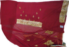 SMSAREE Red & Green Designer Wedding Partywear Georgette Cutdana Zari Thread & Stone Hand Embroidery Work Bridal Saree Sari With Blouse Piece F148