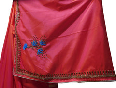 SMSAREE Red Designer Wedding Partywear Silk Beads Cutdana Thread & Stone Hand Embroidery Work Bridal Saree Sari With Blouse Piece F153