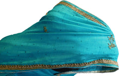 SMSAREE Turquoise Designer Wedding Partywear Silk Beads Cutdana Thread & Stone Hand Embroidery Work Bridal Saree Sari With Blouse Piece F155