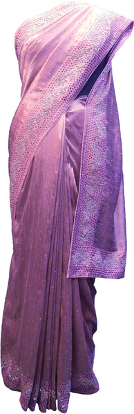 SMSAREE Purple Designer Wedding Partywear Silk Pearl Thread & Stone Hand Embroidery Work Bridal Saree Sari With Blouse Piece F161