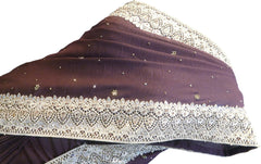 SMSAREE Coffee Brown & Cream Designer Wedding Partywear Silk Zari Thread & Stone Hand Embroidery Work Bridal Saree Sari With Blouse Piece F166