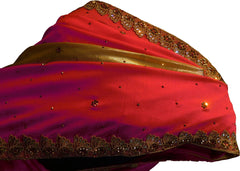 SMSAREE Pink & Cream Designer Wedding Partywear Silk Zari Thread & Stone Hand Embroidery Work Bridal Saree Sari With Blouse Piece F167