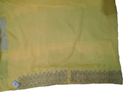 SMSAREE Yellow & Cream Designer Wedding Partywear Silk Zari Thread & Stone Hand Embroidery Work Bridal Saree Sari With Blouse Piece F169
