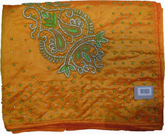 SMSAREE Orange Designer Wedding Partywear Silk Pearl Cutdana Thread Beads & Stone Hand Embroidery Work Bridal Saree Sari With Blouse Piece F175