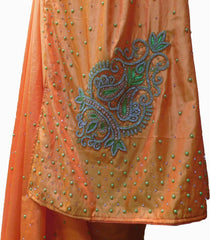 SMSAREE Orange Designer Wedding Partywear Silk Pearl Cutdana Thread Beads & Stone Hand Embroidery Work Bridal Saree Sari With Blouse Piece F175