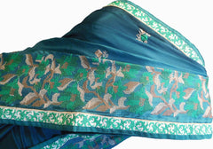 SMSAREE Green Designer Wedding Partywear Crepe (Chinon) Thread Hand Embroidery Work Bridal Saree Sari With Blouse Piece F176