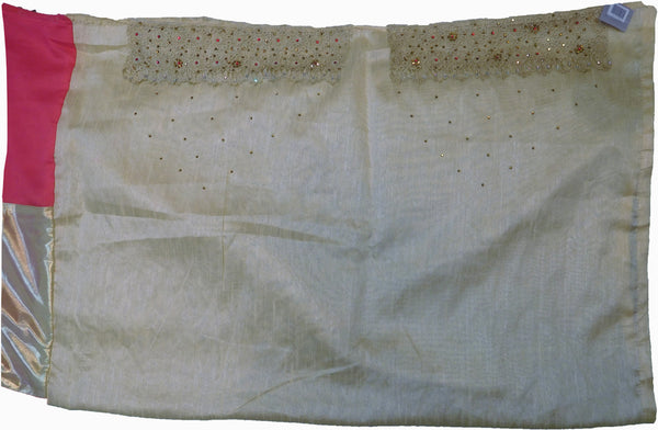 SMSAREE Pink & Cream Designer Wedding Partywear Georgette Cutdana Zari Thread & Stone Hand Embroidery Work Bridal Saree Sari With Blouse Piece F178