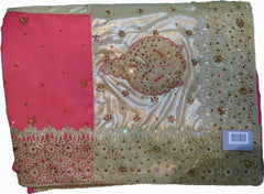 SMSAREE Pink & Cream Designer Wedding Partywear Georgette Cutdana Zari Thread & Stone Hand Embroidery Work Bridal Saree Sari With Blouse Piece F178