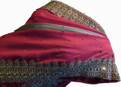 SMSAREE Pink & Cream Designer Wedding Partywear Georgette Cutdana Zari Thread & Stone Hand Embroidery Work Bridal Saree Sari With Blouse Piece F179