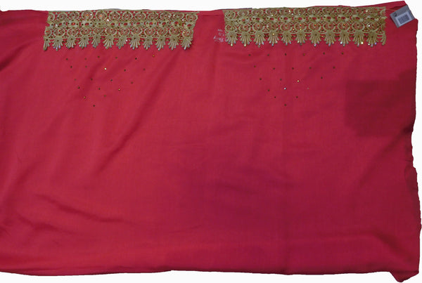 SMSAREE Pink & Cream Designer Wedding Partywear Georgette Cutdana Zari Thread & Stone Hand Embroidery Work Bridal Saree Sari With Blouse Piece F179