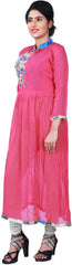 SMSAREE Pink Designer Casual Partywear Geogette Viscos Thread Hand Embroidery Work Stylish Women Kurti Kurta With Free Matching Leggings F180