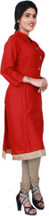 SMSAREE Red Designer Casual Partywear Pure Cotton Stone Hand Embroidery Work Stylish Women Kurti Kurta With Free Matching Leggings F182