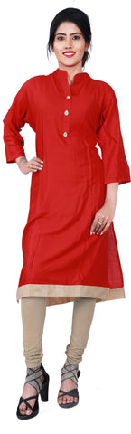 SMSAREE Red Designer Casual Partywear Pure Cotton Stone Hand Embroidery Work Stylish Women Kurti Kurta With Free Matching Leggings F182