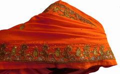 SMSAREE Orange Designer Wedding Partywear Silk (Vichitra) Zari Cutdana Thread Beads & Stone Hand Embroidery Work Bridal Saree Sari With Blouse Piece F185