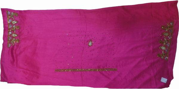 SMSAREE Pink Designer Wedding Partywear Silk (Vichitra) Zari Cutdana Thread Beads & Stone Hand Embroidery Work Bridal Saree Sari With Blouse Piece F186